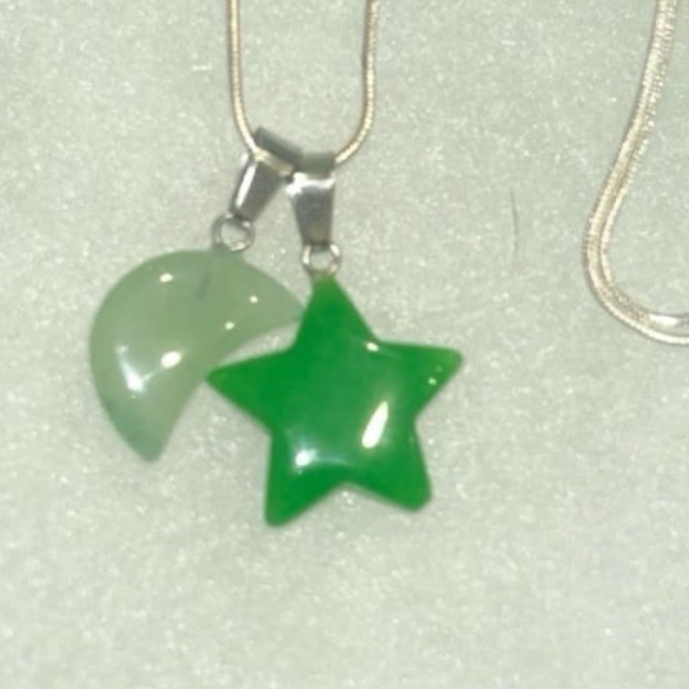 Jade Star and moon sterling silver 16” necklace